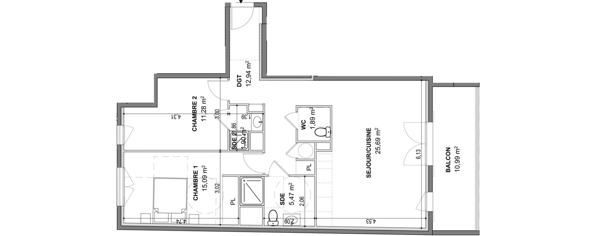 Appartement T3 de 74,26 m2 &agrave; Cogolin Centre