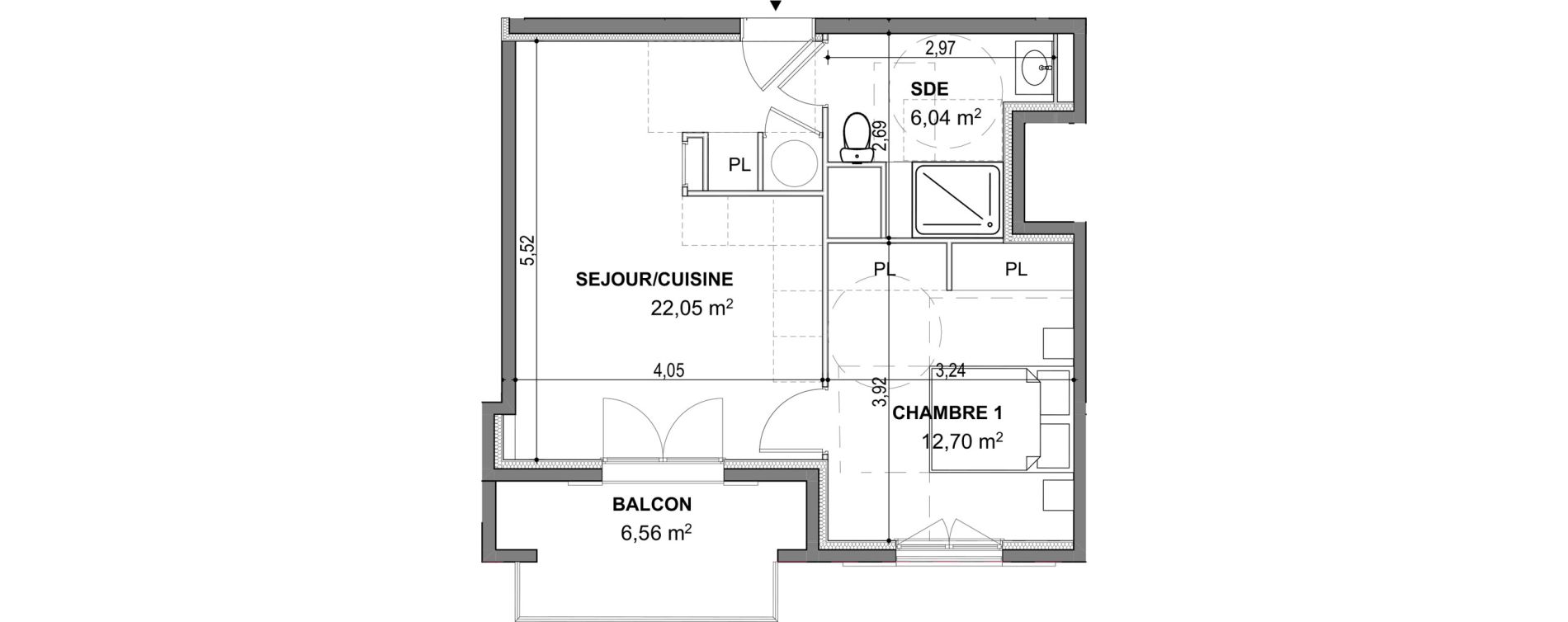 Appartement T2 de 40,79 m2 &agrave; Cogolin Centre