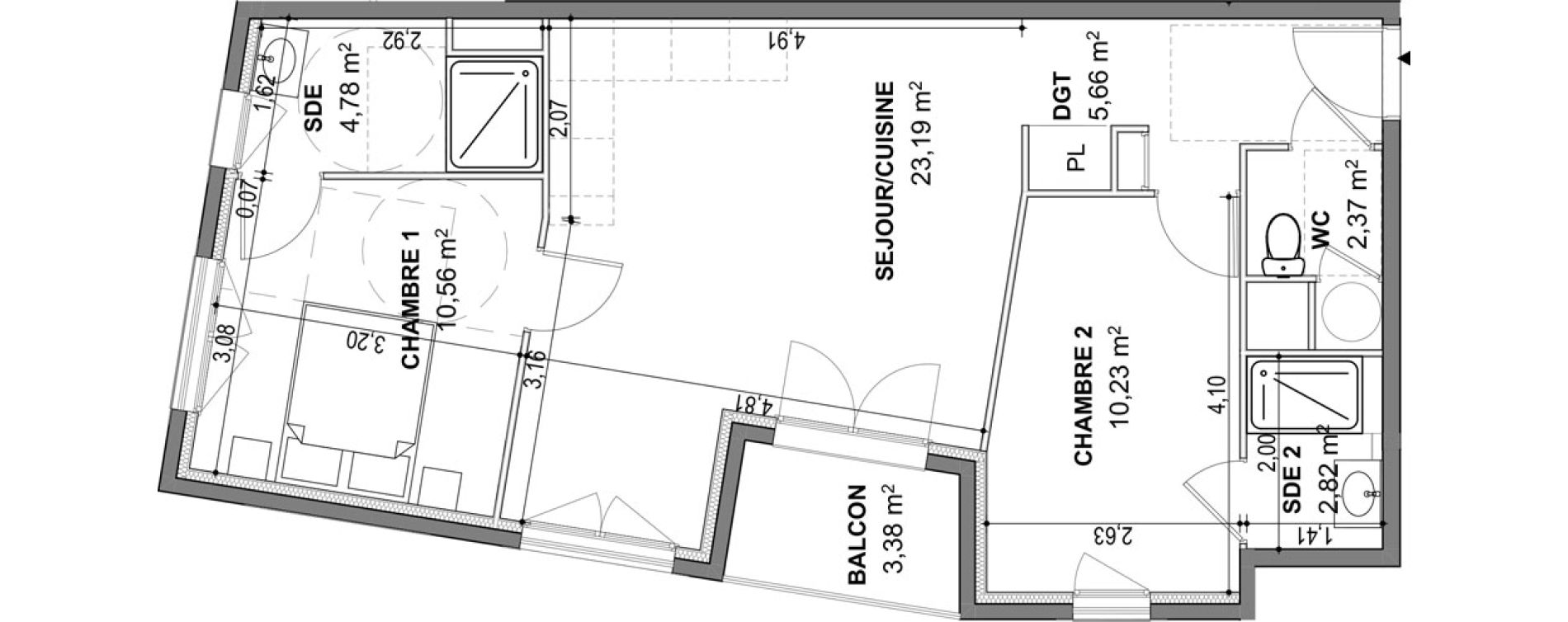 Appartement T3 de 59,61 m2 &agrave; Cogolin Centre