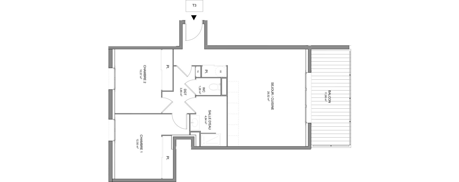 Appartement T3 de 61,56 m2 &agrave; Cogolin Centre