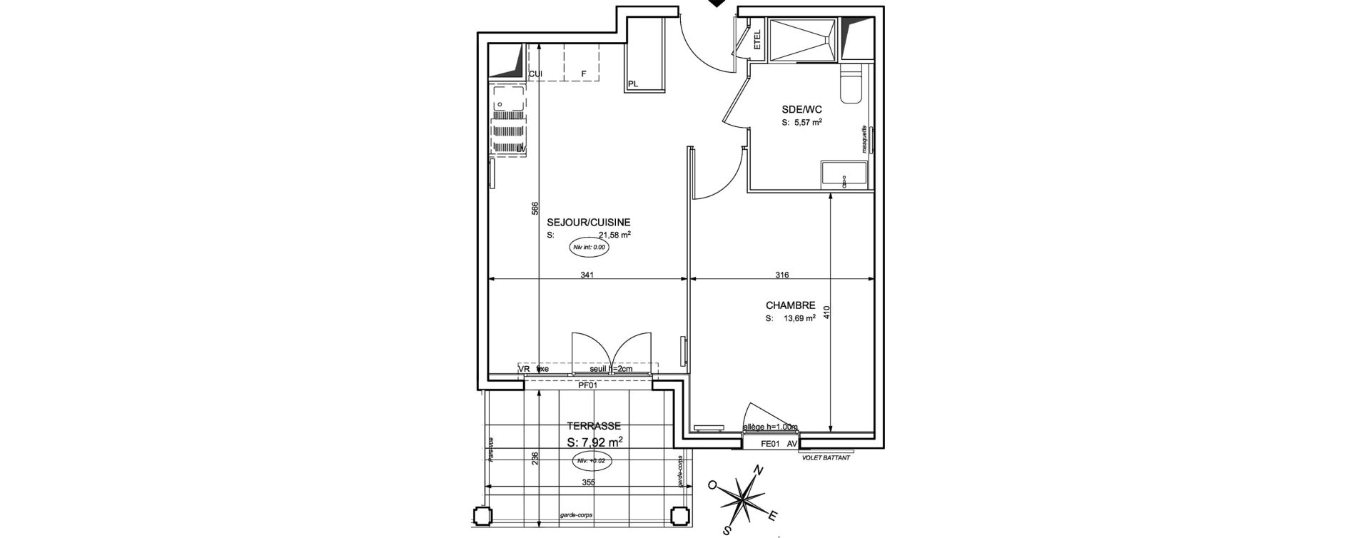 Appartement T2 de 40,84 m2 &agrave; Cogolin Centre