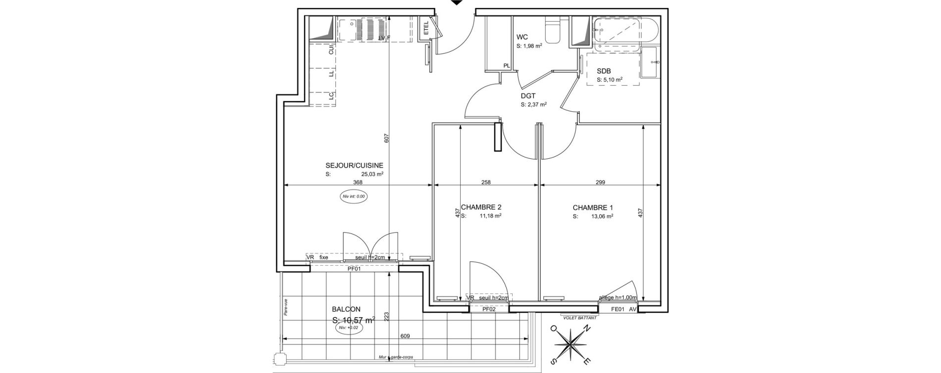 Appartement T3 de 58,72 m2 &agrave; Cogolin Centre