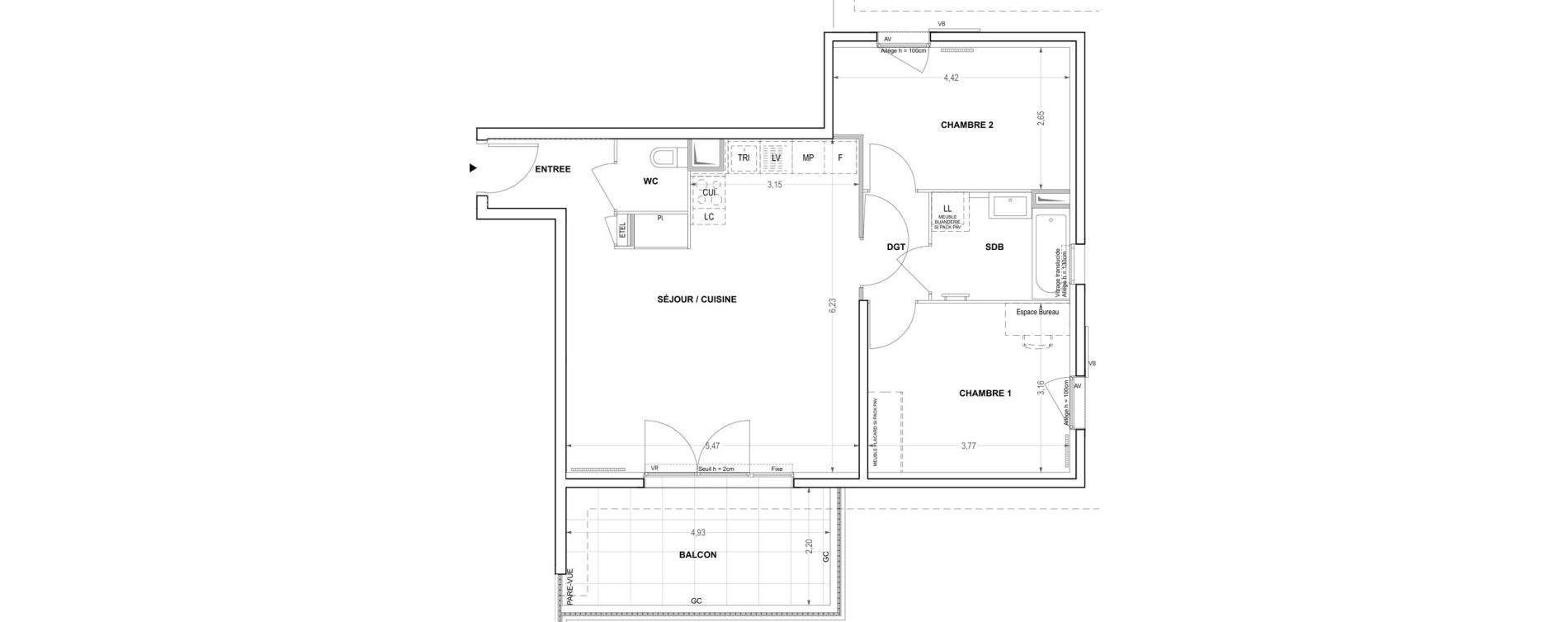 Appartement T3 de 65,65 m2 &agrave; Cogolin Centre