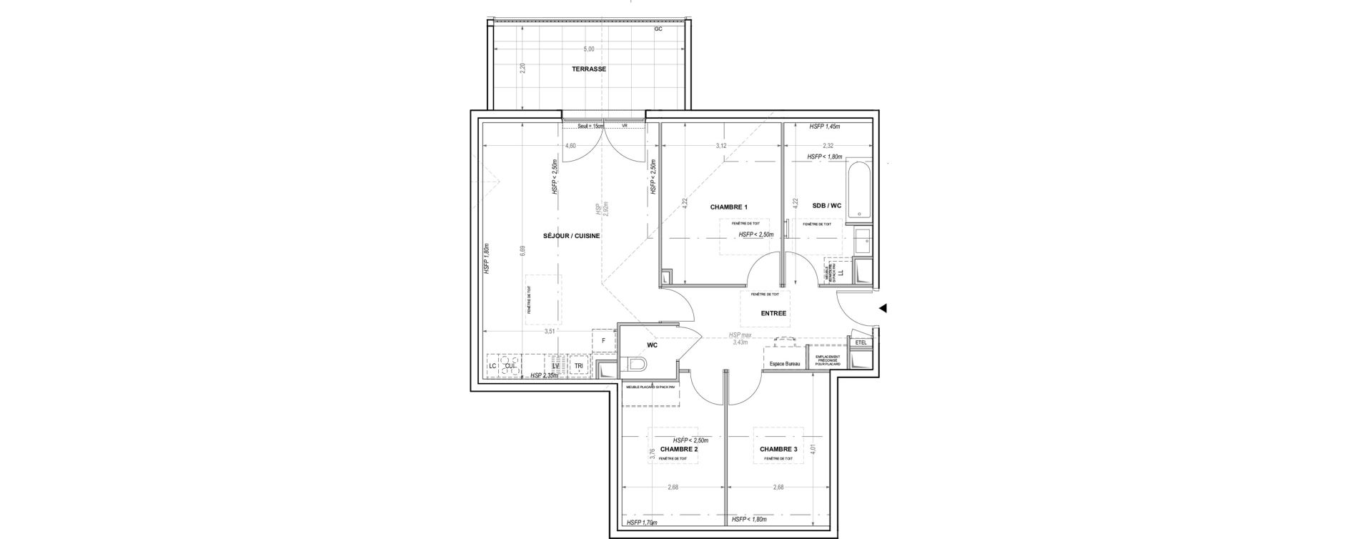 Appartement T4 de 79,67 m2 &agrave; Cogolin Centre