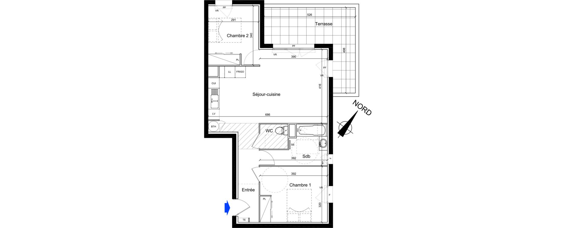 Appartement T3 de 64,18 m2 &agrave; Cogolin Centre
