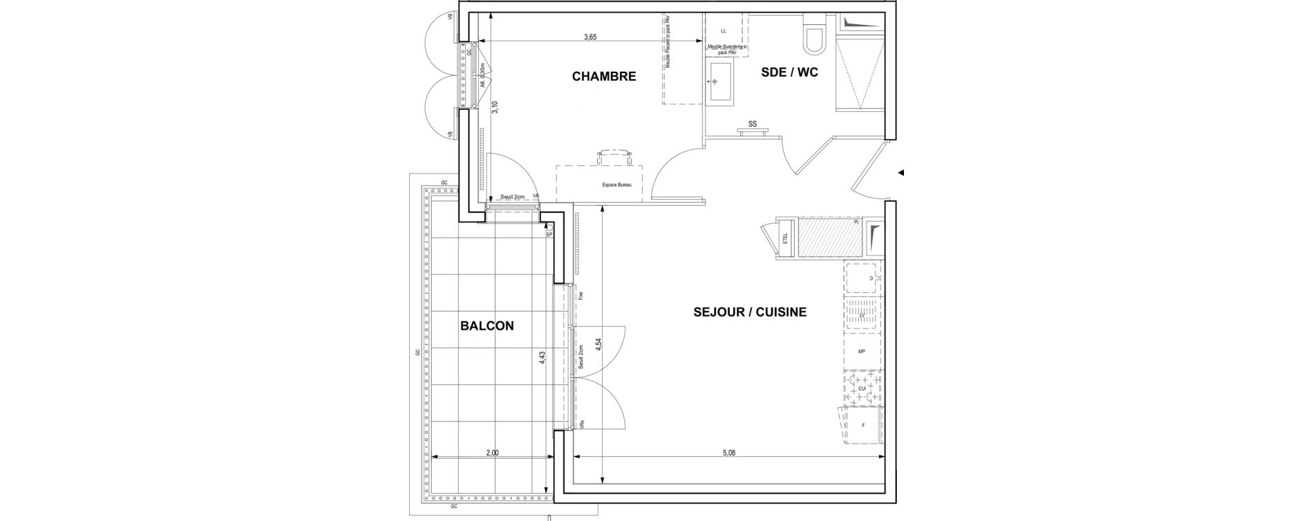 Appartement T2 de 42,56 m2 &agrave; Cogolin Centre
