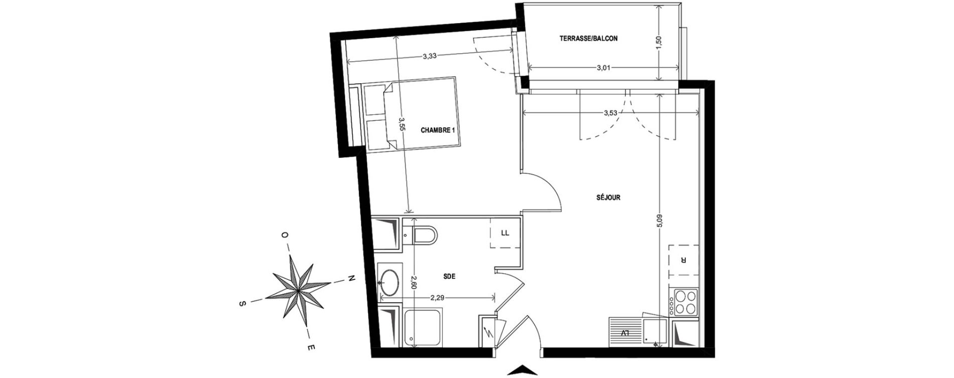 Appartement T2 de 35,58 m2 &agrave; Cogolin Centre