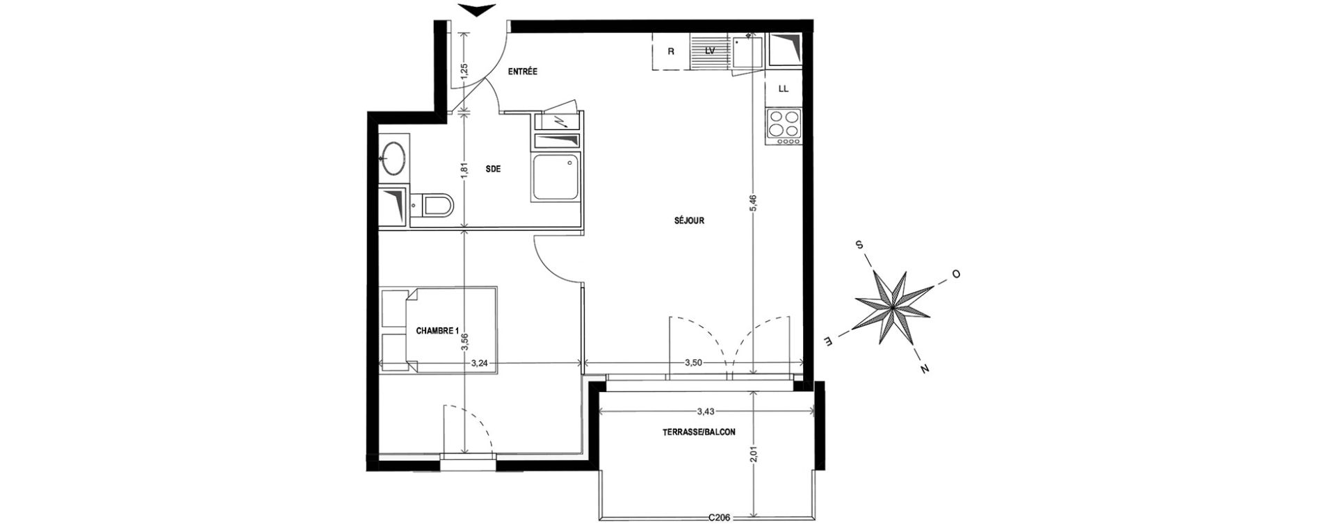 Appartement T2 de 37,92 m2 &agrave; Cogolin Centre