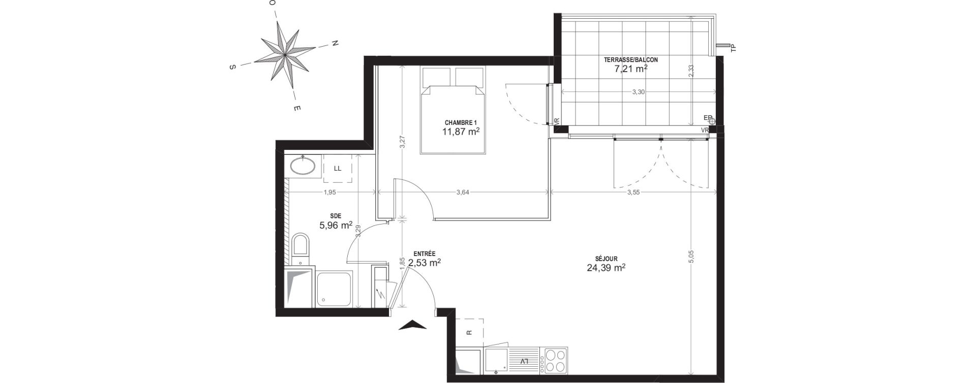 Appartement T2 de 44,75 m2 &agrave; Cogolin Centre