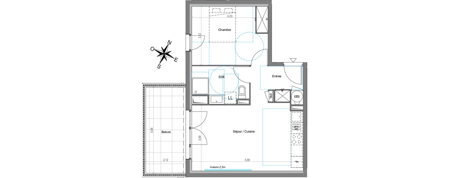 Appartement T2 de 43,92 m2 &agrave; Cogolin Centre