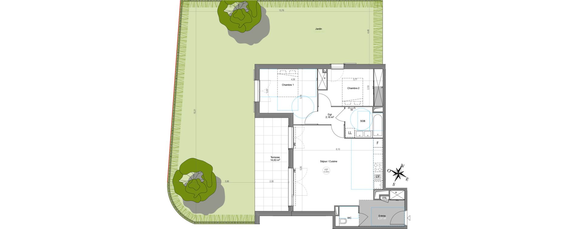 Appartement T3 de 70,64 m2 &agrave; Cogolin Centre