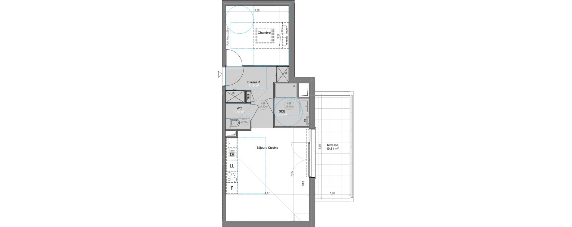 Appartement T2 de 45,39 m2 &agrave; Cogolin Centre