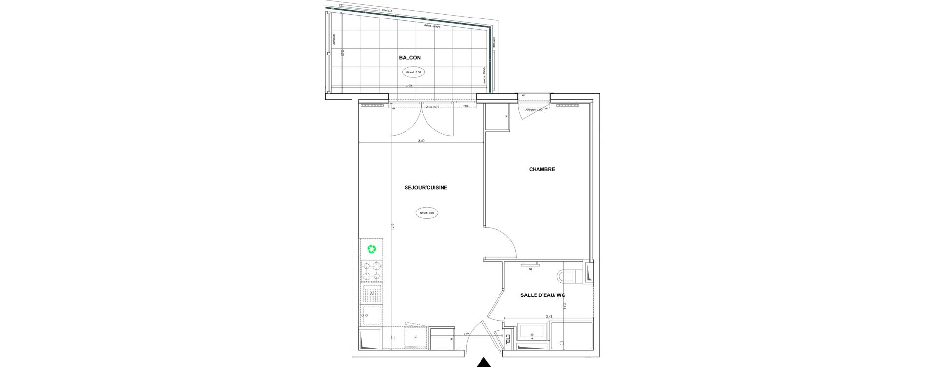 Appartement T2 de 40,71 m2 &agrave; Cogolin Centre