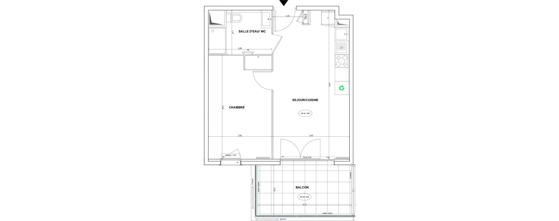 Appartement T2 de 39,80 m2 &agrave; Cogolin Centre