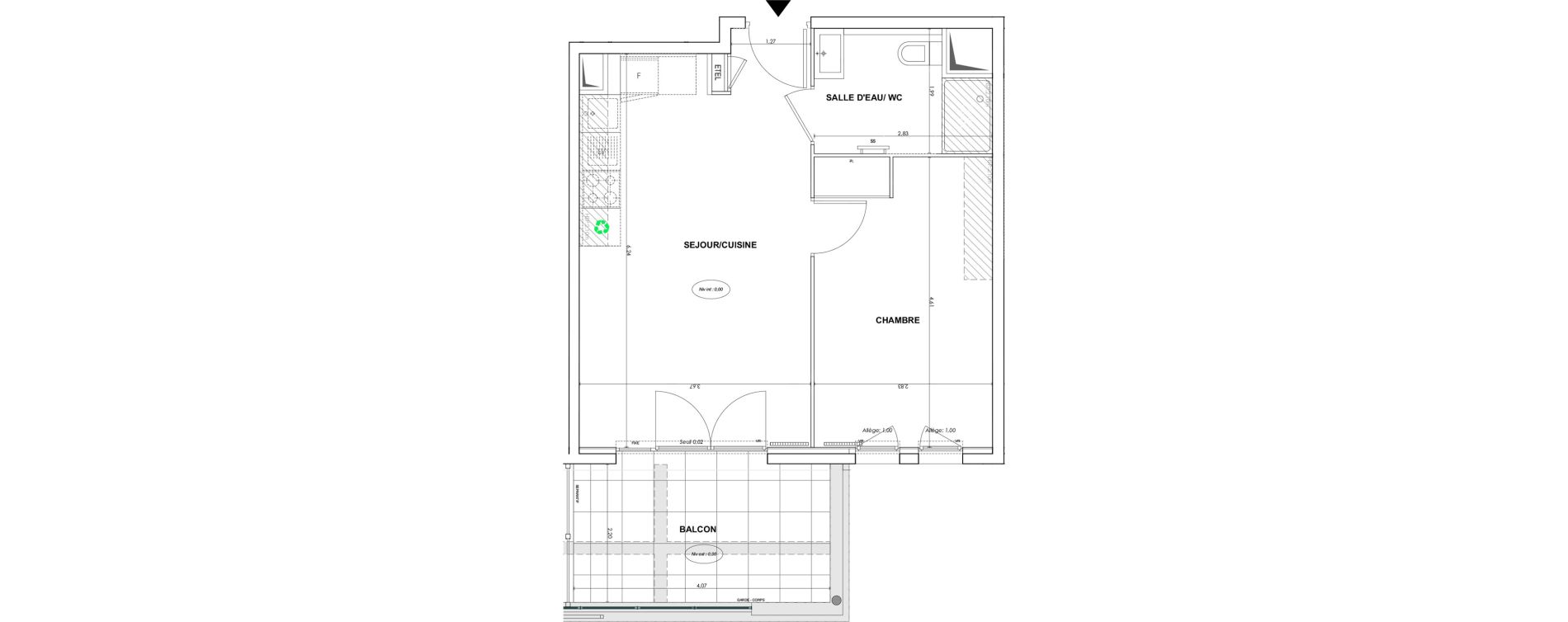 Appartement T2 de 40,88 m2 &agrave; Cogolin Centre