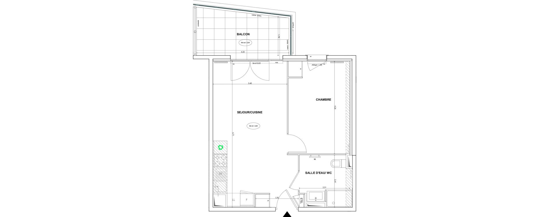 Appartement T2 de 40,71 m2 &agrave; Cogolin Centre