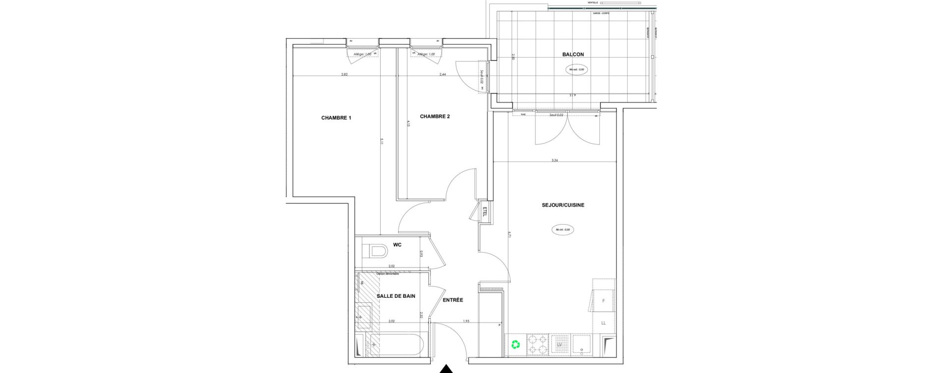 Appartement T3 de 60,98 m2 &agrave; Cogolin Centre