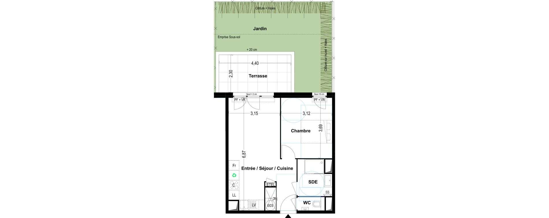 Appartement T2 de 41,17 m2 &agrave; Cogolin Centre