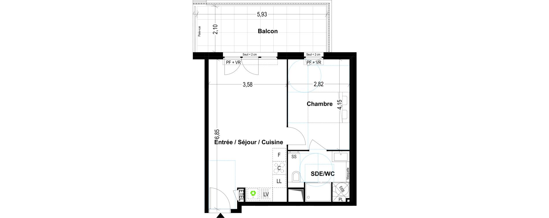 Appartement T2 de 41,20 m2 &agrave; Cogolin Centre