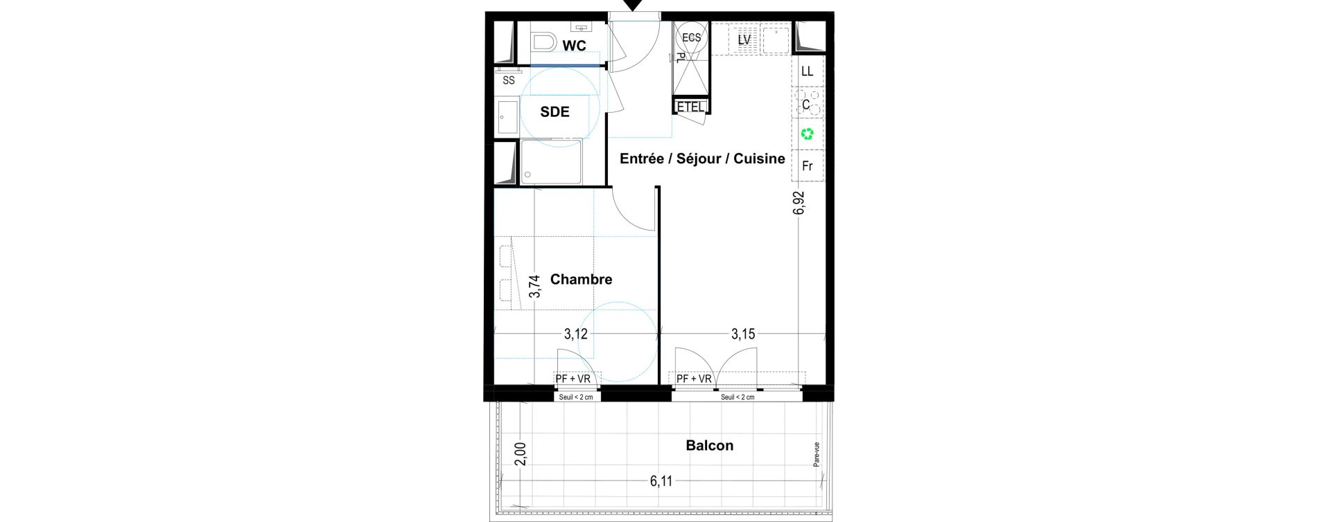 Appartement T2 de 41,54 m2 &agrave; Cogolin Centre