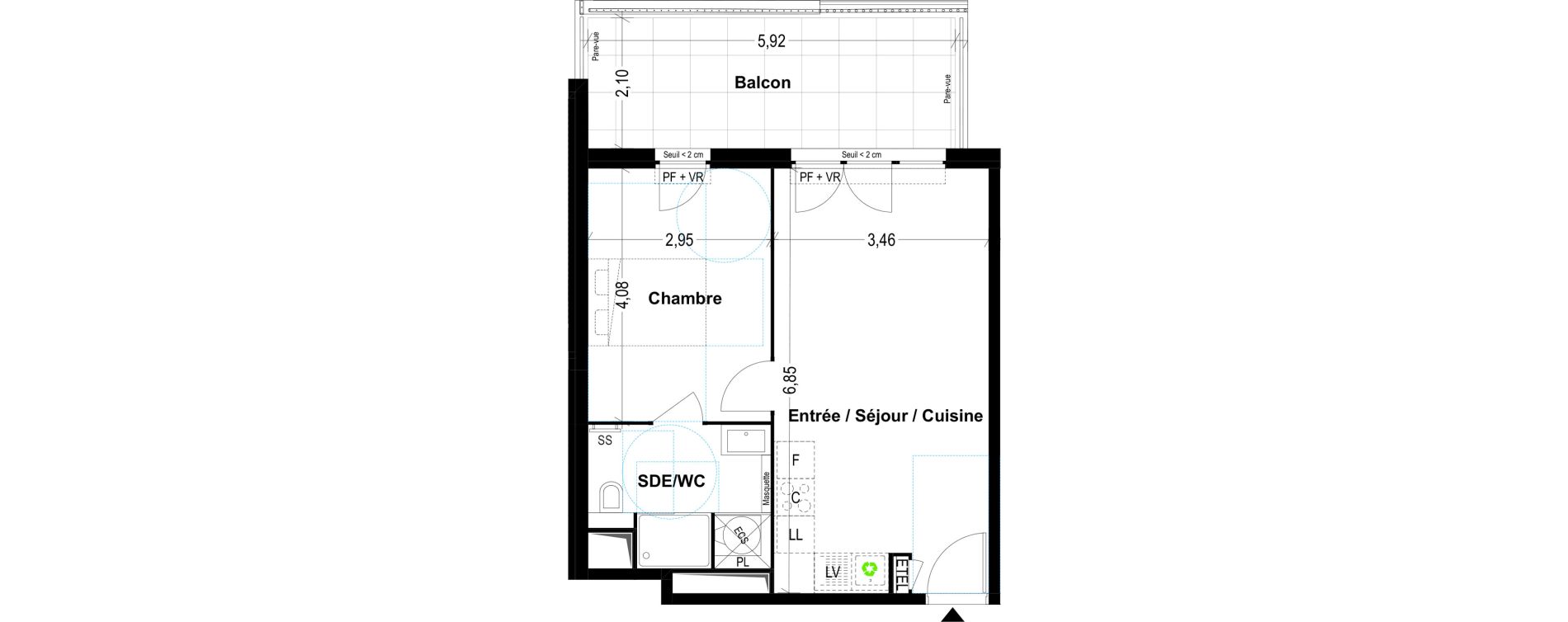 Appartement T2 de 41,77 m2 &agrave; Cogolin Centre