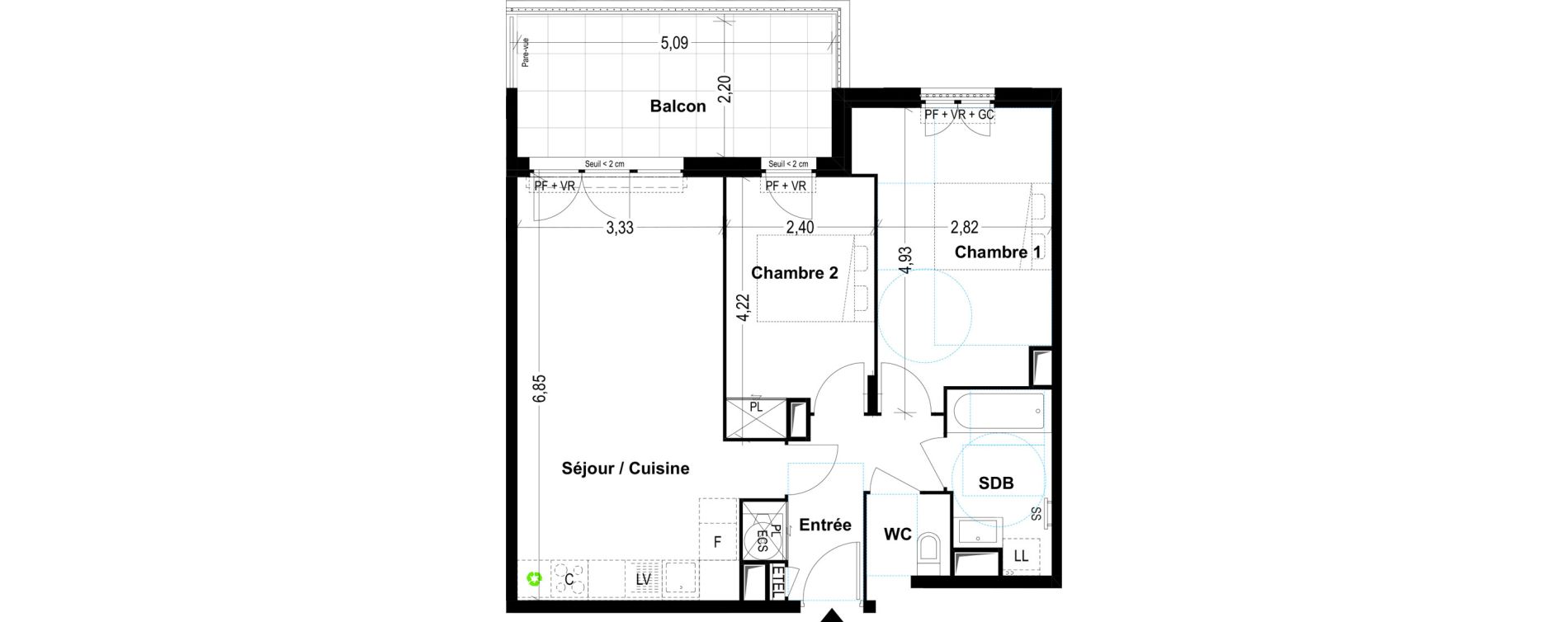 Appartement T3 de 59,43 m2 &agrave; Cogolin Centre