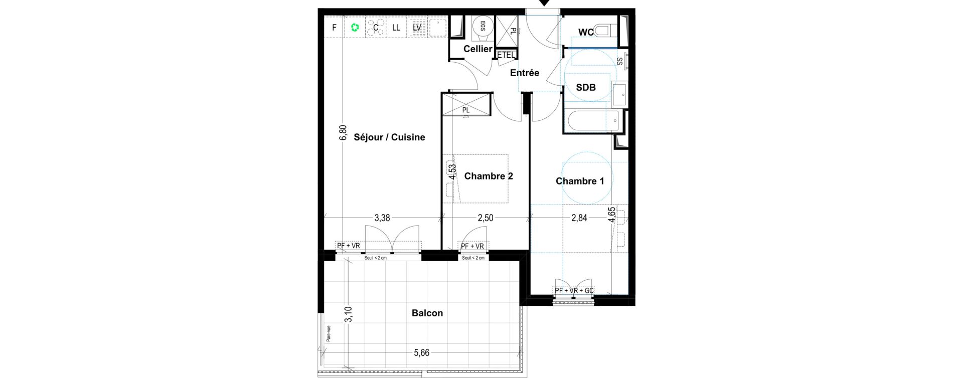 Appartement T3 de 61,23 m2 &agrave; Cogolin Centre