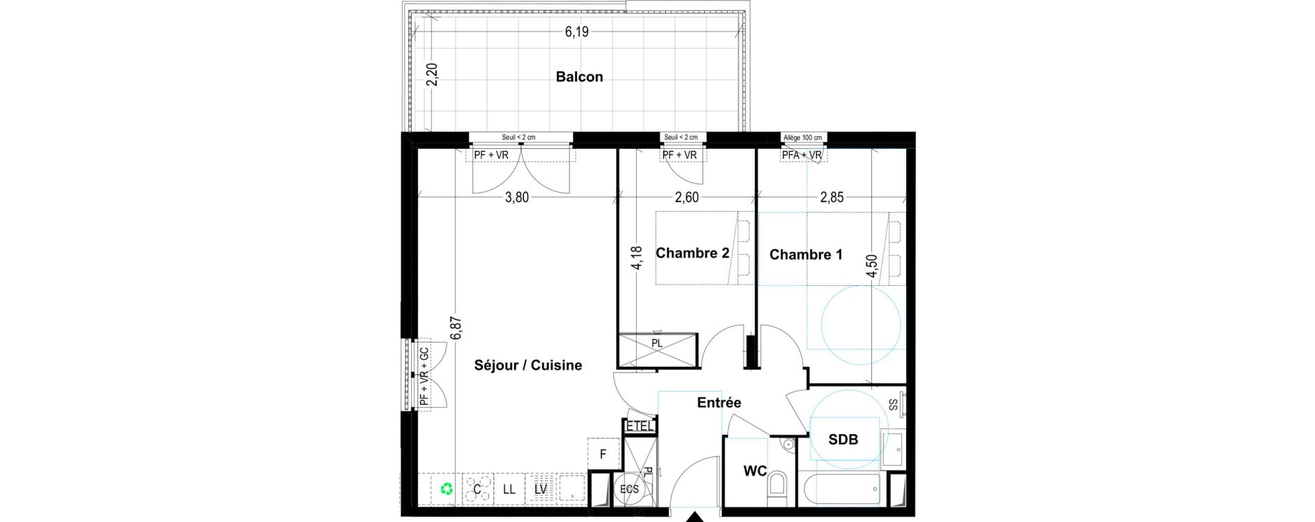 Appartement T3 de 62,17 m2 &agrave; Cogolin Centre