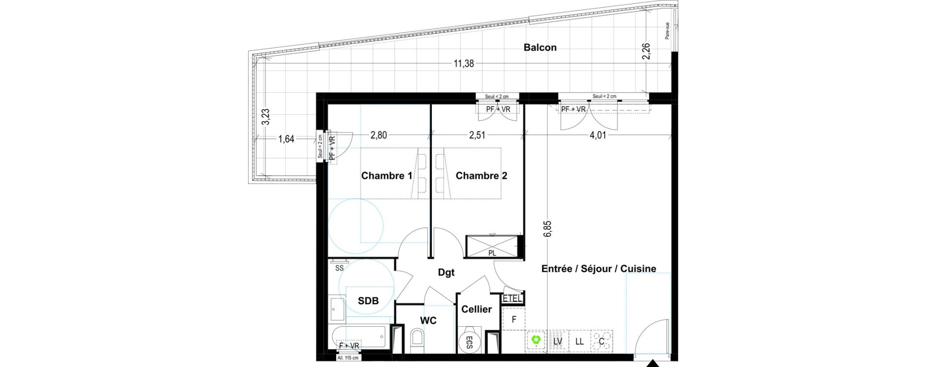 Appartement T3 de 62,23 m2 &agrave; Cogolin Centre