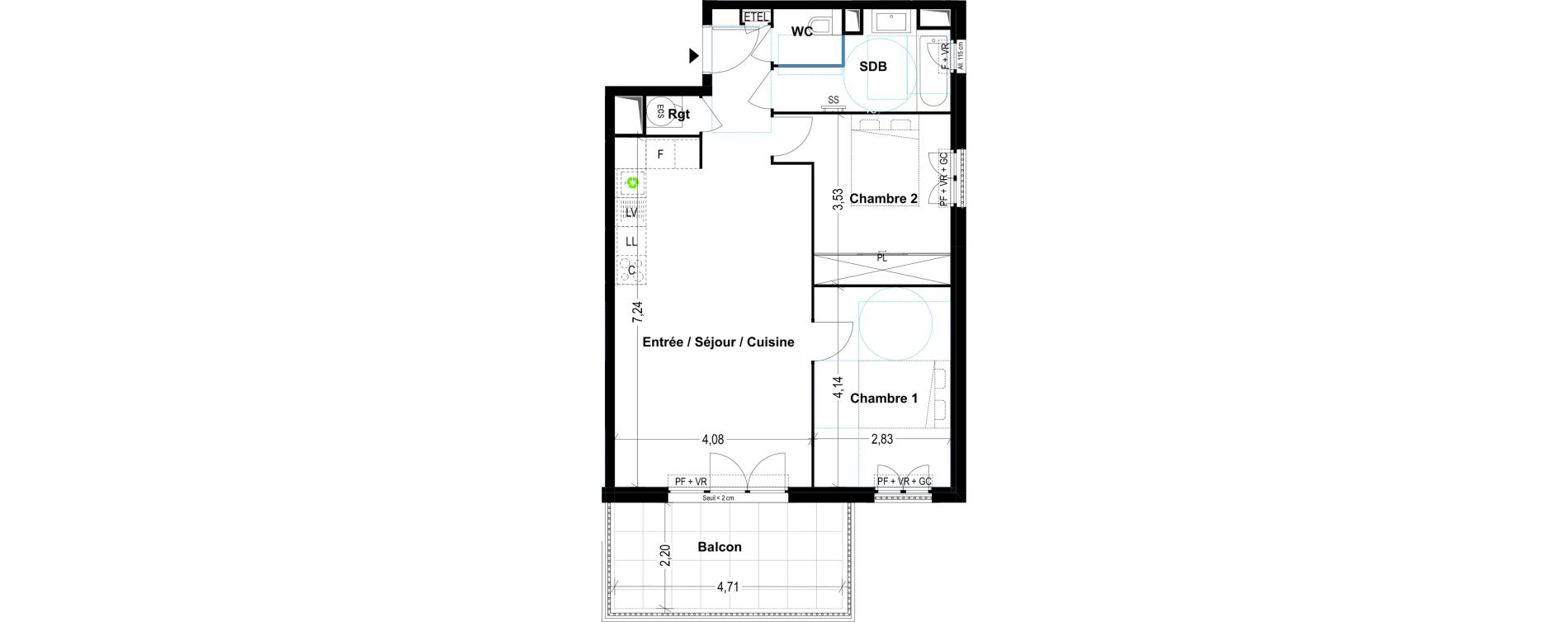 Appartement T3 de 62,89 m2 &agrave; Cogolin Centre