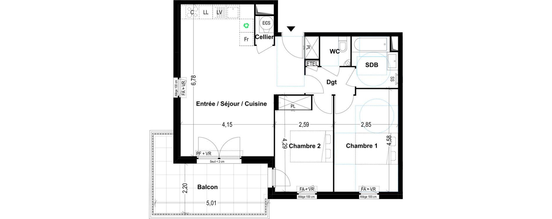 Appartement T3 de 64,22 m2 &agrave; Cogolin Centre