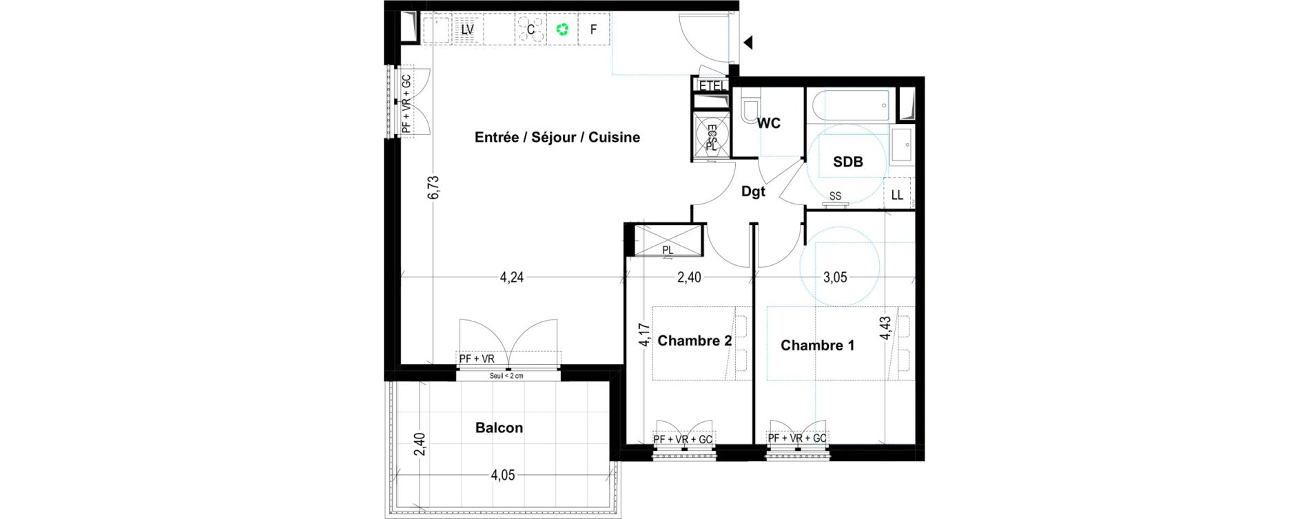 Appartement T3 de 66,93 m2 &agrave; Cogolin Centre