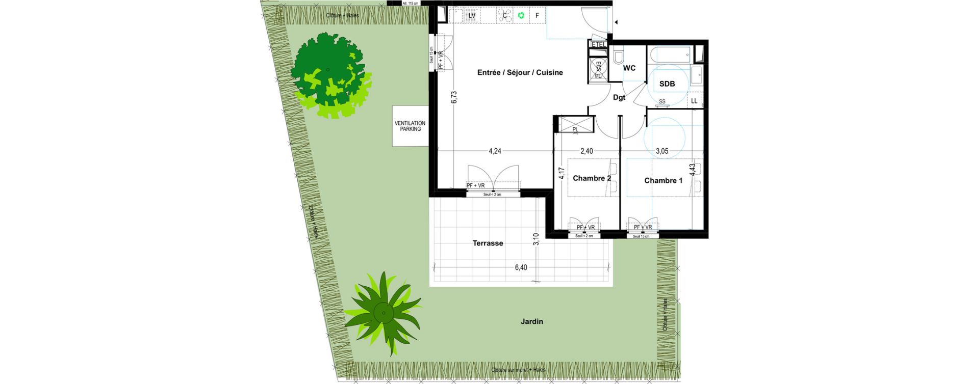 Appartement T3 de 66,93 m2 &agrave; Cogolin Centre