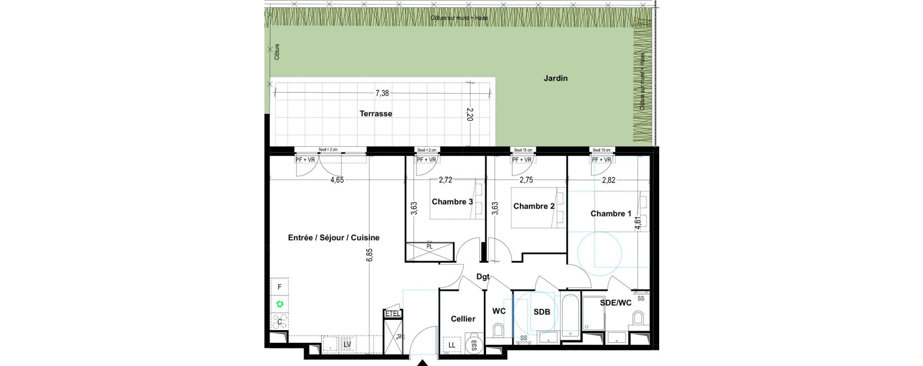 Appartement T4 de 83,82 m2 &agrave; Cogolin Centre