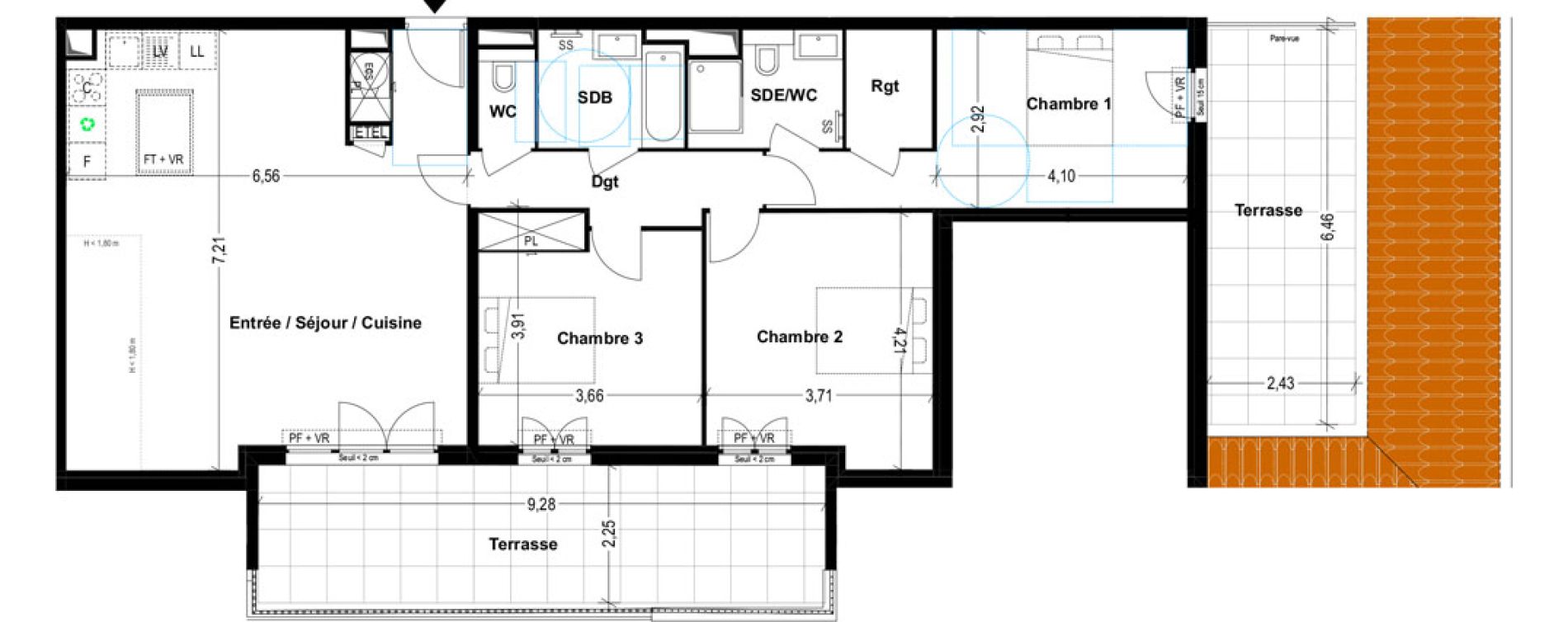 Appartement T4 de 100,94 m2 &agrave; Cogolin Centre