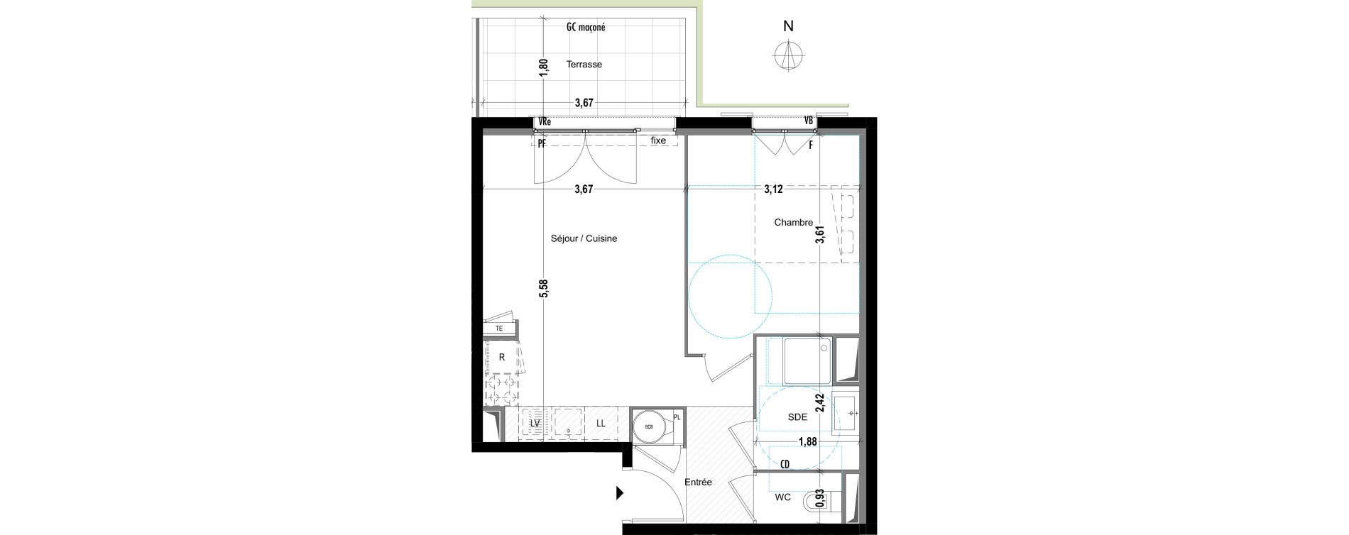 Appartement T2 de 42,27 m2 &agrave; Cogolin Centre