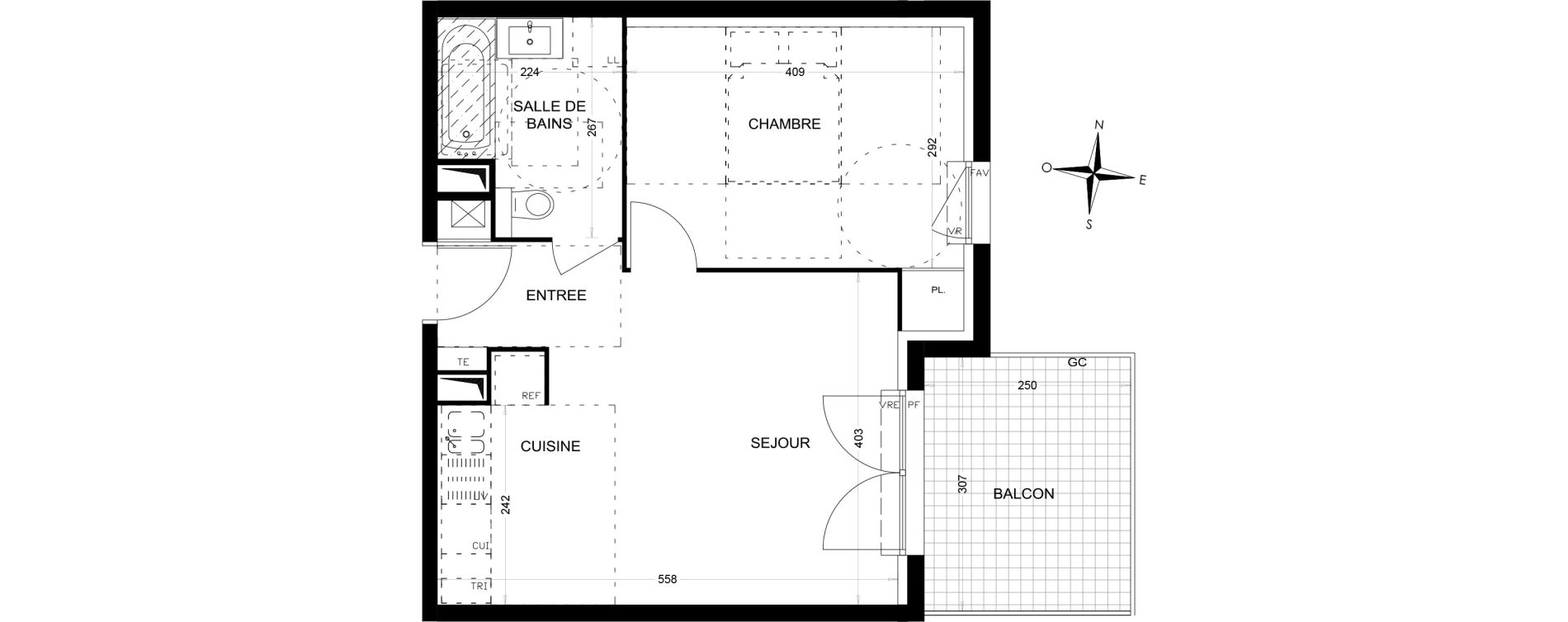 Appartement T2 de 40,88 m2 &agrave; Draguignan Les aub&eacute;pines