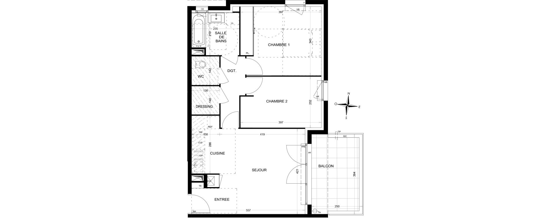 Appartement T3 de 59,04 m2 &agrave; Draguignan Les aub&eacute;pines