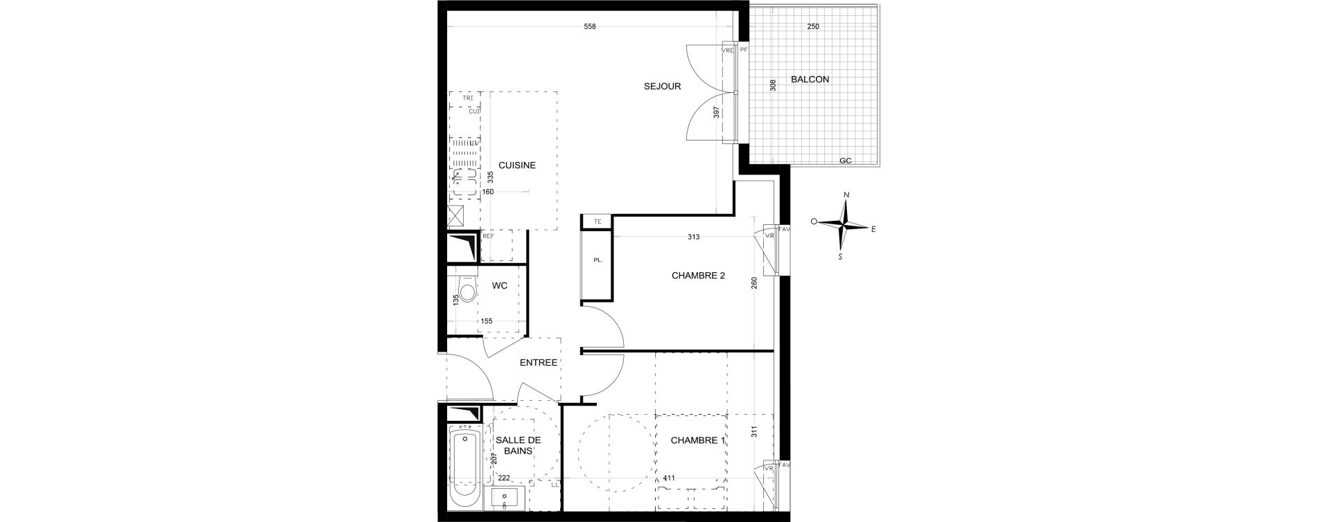 Appartement T3 de 57,76 m2 &agrave; Draguignan Les aub&eacute;pines