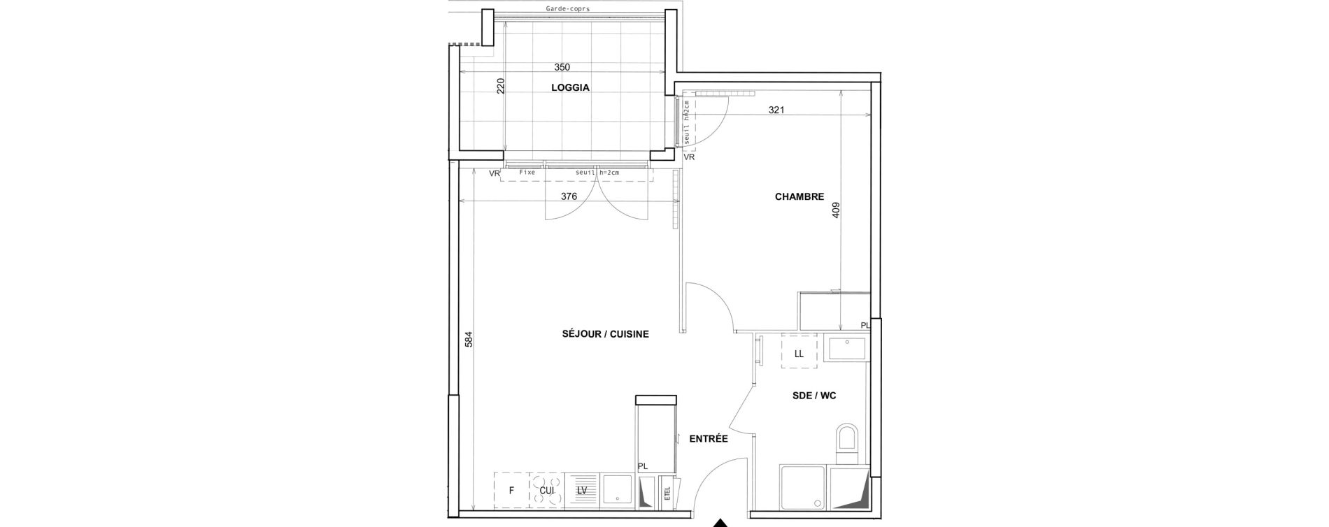 Appartement T2 de 43,57 m2 &agrave; Fr&eacute;jus Reyran