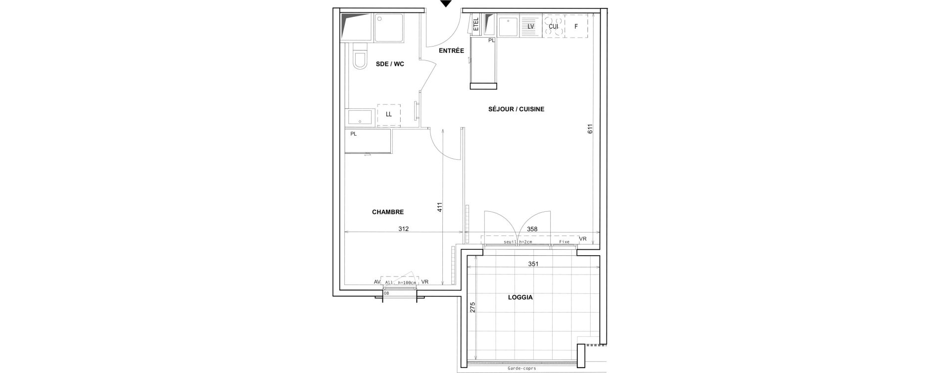 Appartement T2 de 42,70 m2 &agrave; Fr&eacute;jus Reyran