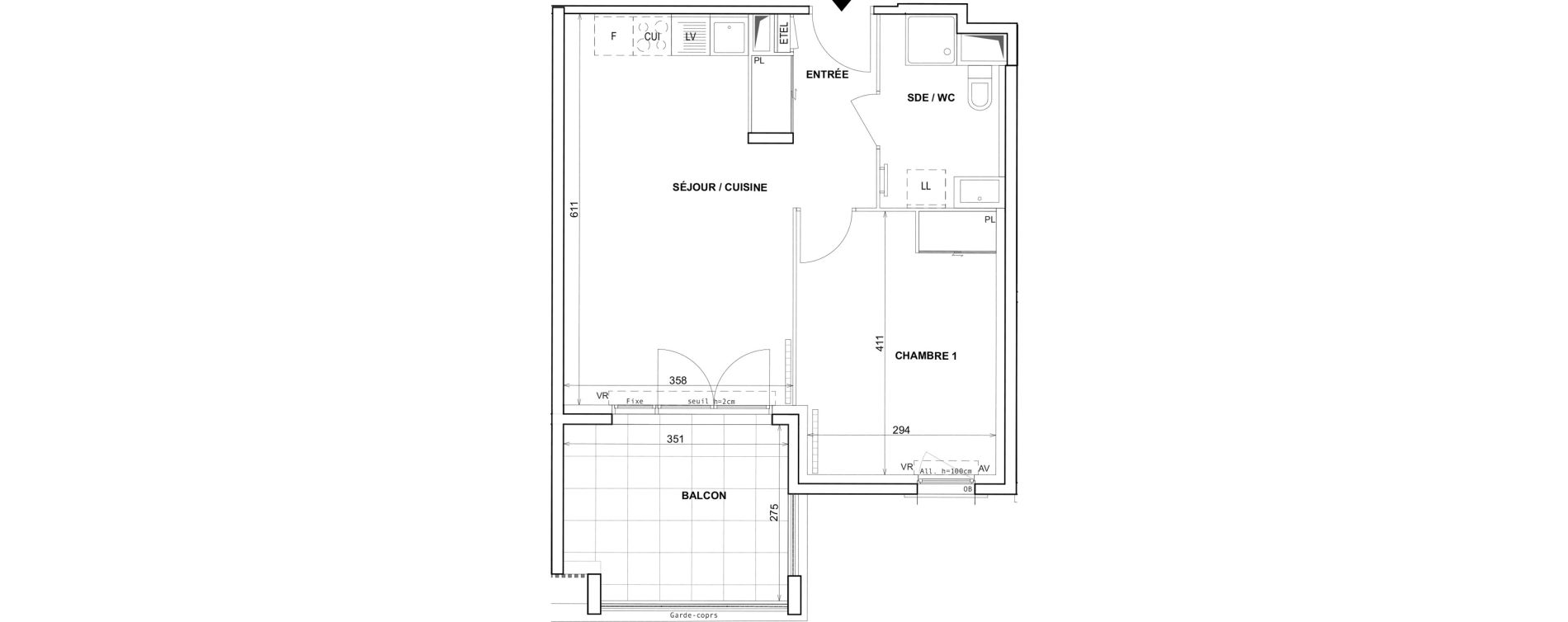 Appartement T2 de 43,12 m2 &agrave; Fr&eacute;jus Reyran