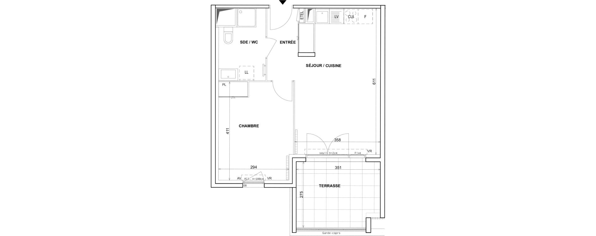 Appartement T2 de 42,69 m2 &agrave; Fr&eacute;jus Reyran