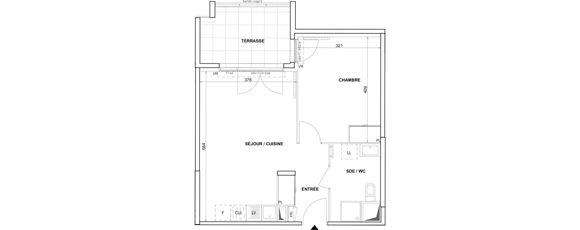 Appartement T2 de 43,56 m2 &agrave; Fr&eacute;jus Reyran