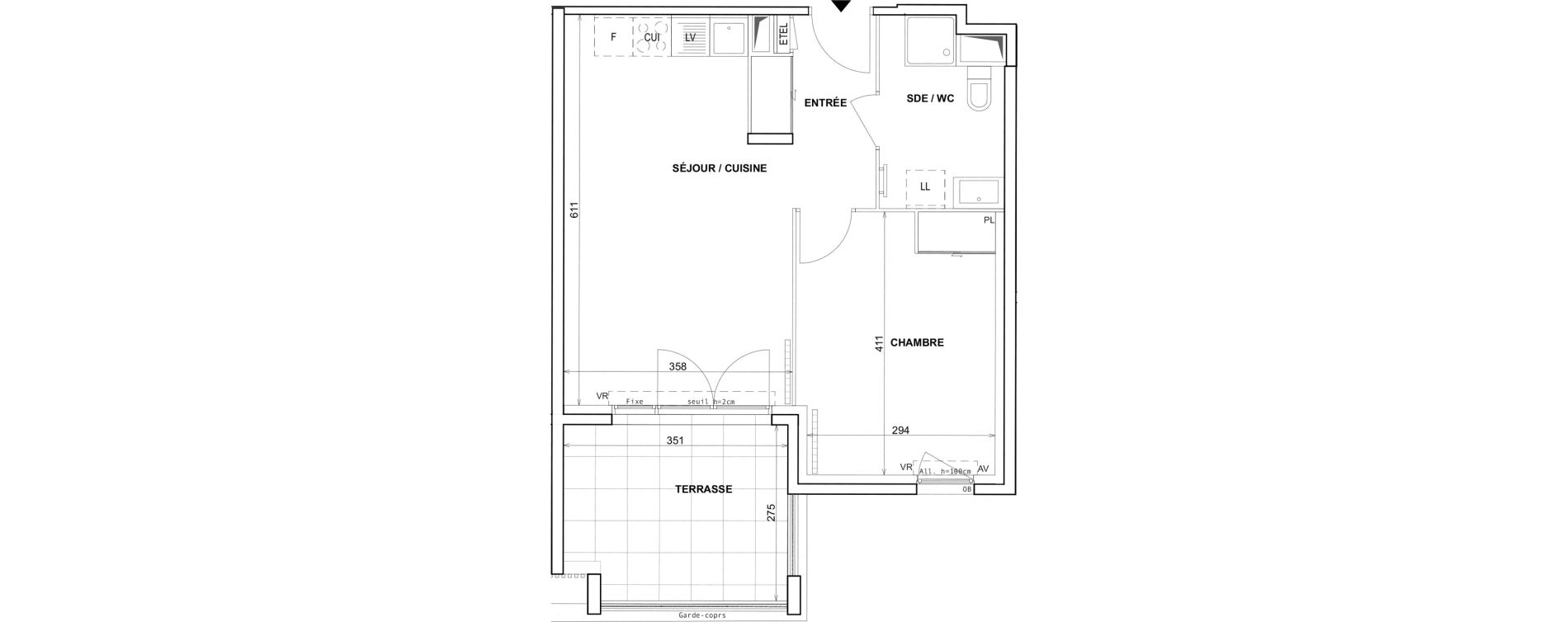 Appartement T2 de 43,12 m2 &agrave; Fr&eacute;jus Reyran