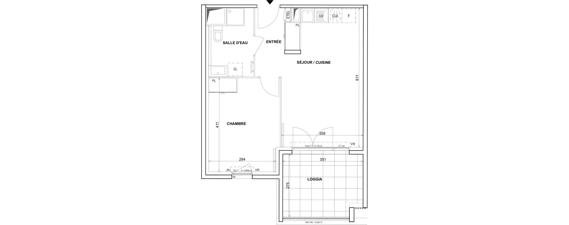 Appartement T2 de 42,70 m2 &agrave; Fr&eacute;jus Reyran