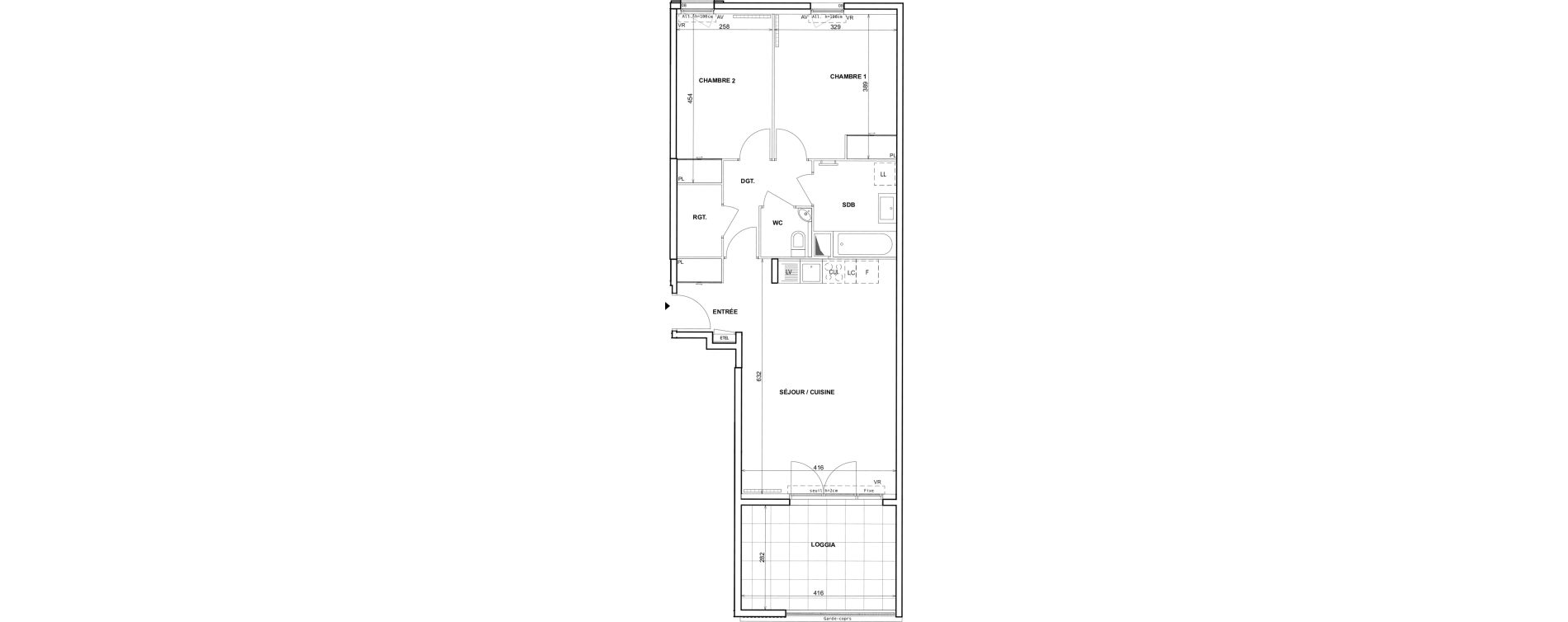 Appartement T3 de 66,90 m2 &agrave; Fr&eacute;jus Reyran