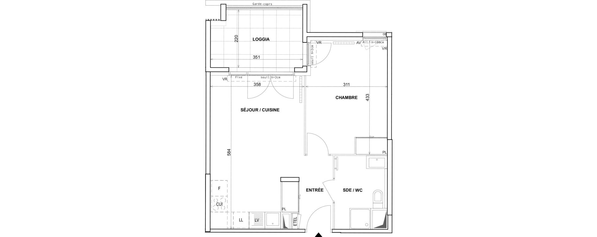 Appartement T2 de 41,70 m2 &agrave; Fr&eacute;jus Reyran