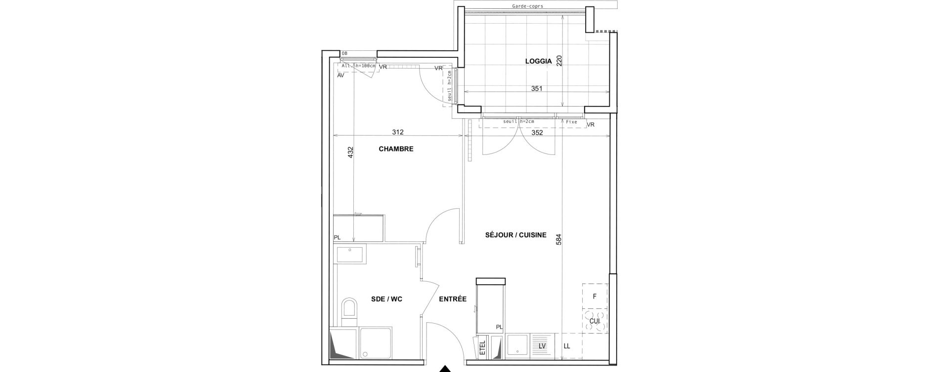 Appartement T2 de 41,22 m2 &agrave; Fr&eacute;jus Reyran