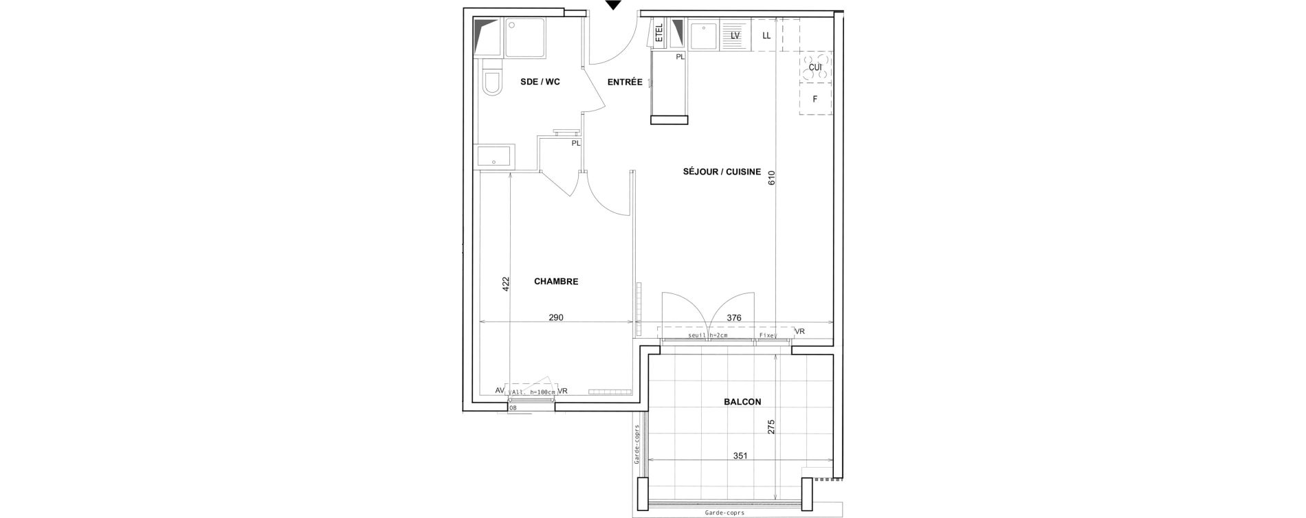 Appartement T2 de 42,85 m2 &agrave; Fr&eacute;jus Reyran